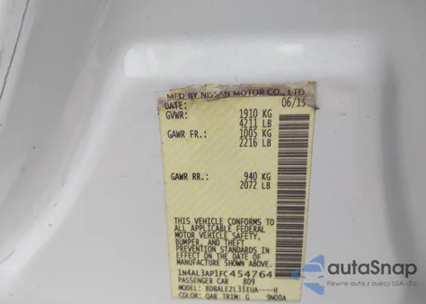 2015 Nissan Altima 2.5 S from USA, damaged, VIN 1N4AL3AP1FC454764